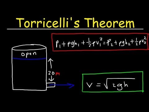 Torricelli's Theorem & Speed of Efflux, Bernoulli's Principle, Fluid Mechanics - Physics Problems thumbnail