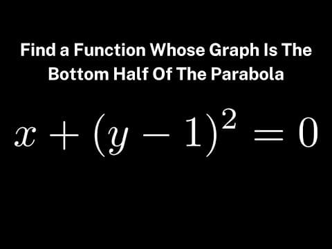 Find A Function That Describes The Bottom Half Of The Parabola x + (y - 1)^2 = 0 thumbnail