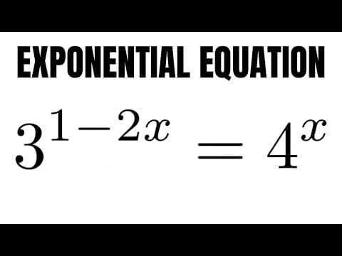 Exponential Equation with Unlike Bases 3^(1 - 2x) = 4^x thumbnail