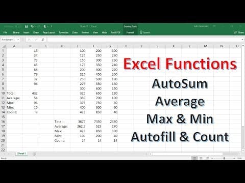Autosum, Average, Max, Min, Count & Autofill Functions | Excel thumbnail