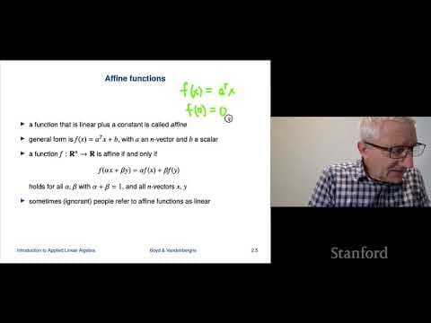 Stanford ENGR108: Introduction to Applied Linear Algebra | 2020 | Lecture 7 - VMLS linear functions thumbnail