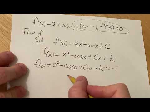 Find the Function Given f''(x) = 2 + cos(x), f(0) = -1, f(pi/2) = 0 thumbnail