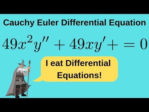 Solving 49x^2y'' + 49xy' + y = 0 Cauchy Euler Differential Equation thumbnail