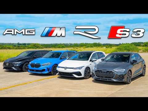 Which Car Wins: Audi S3, BMW M135i, AMG A35, or VW Golf R? thumbnail