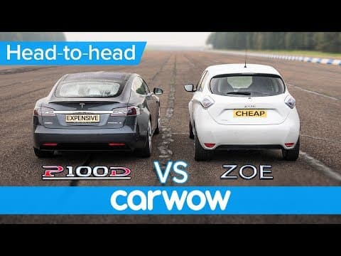 Tesla Model S vs Renault Zoe - DRAG RACE, BRAKE TEST & RANGE ANXIETY challenge | Expensive vs Cheap thumbnail
