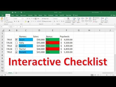 Interactive Checklist With If Function, Formulas, and Conditional Formatting | Excel thumbnail