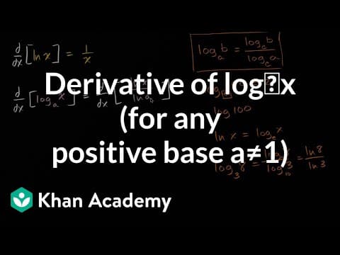 Derivative of log_x (for any positive base aÃÂ­1) | AP Calculus AB | Khan Academy thumbnail