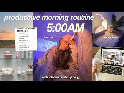 5AM productive morning routine before the day☁️ motivating + realistic thumbnail