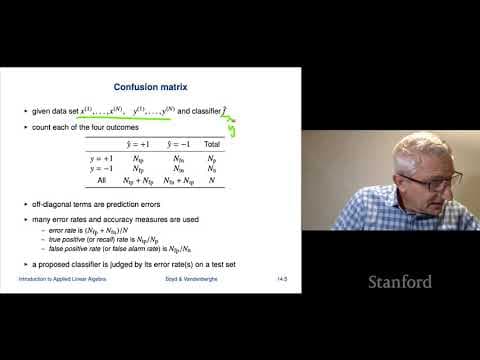Stanford ENGR108: Introduction to Applied Linear Algebra | 2020 | Lecture 38 - VMLS classification thumbnail
