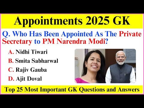 Appointment 2025 Current Affairs | Who is Who in India 2025 Current Affairs | Current Affairs 2025 thumbnail