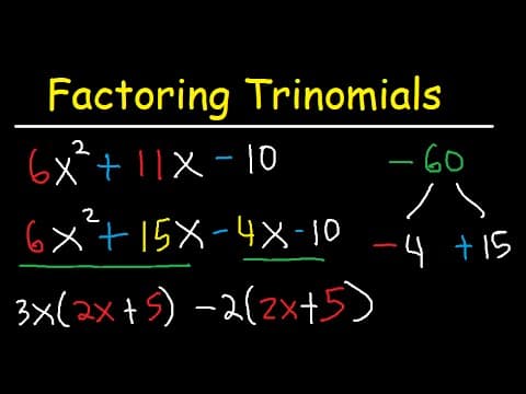 Factoring Trinomials With Leading Coefficient not 1 - AC Method & By Grouping - Algebra  - 3 Terms thumbnail