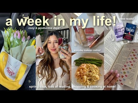 VLOG!🌷my everyday makeup routine, simple spring days in my life, cooking, & lots of reading! thumbnail