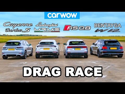 Lamborghini Urus vs Audi RSQ8 vs Bentley Bentayga vs Porsche Cayenne Turbo S: DRAG RACE thumbnail
