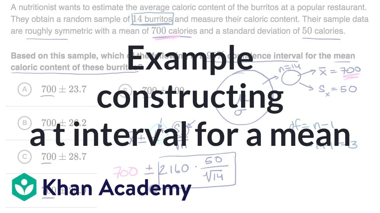Example constructing a t interval for a mean | Confidence intervals ...