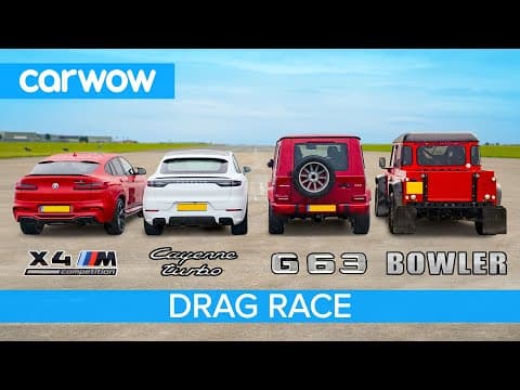 BMW X4M v AMG G63 v Cayenne Turbo v Bowler Bulldog V8 - DRAG RACE, ROLLING RACE & BRAKE TEST thumbnail