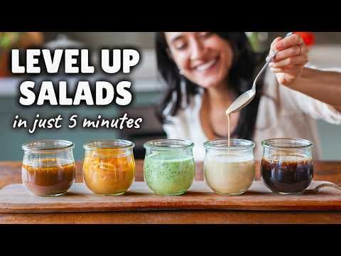 Make RESTAURANT-LEVEL salads | 5 quick dressings 🥗 thumbnail