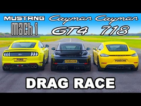 Ford Mustang Mach 1 v Porsche Cayman GT4 v 718: DRAG RACE thumbnail