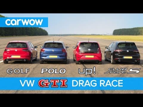 VW Golf GTI v Polo GTI v Golf Clubsport S v Up! GTI - DRAG & ROLLING RACE | carwow thumbnail