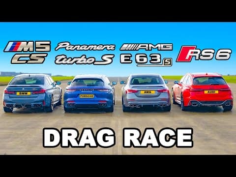 BMW M5 CS v AMG E63 v Audi RS6 v Porsche Panamera Turbo: DRAG RACE thumbnail