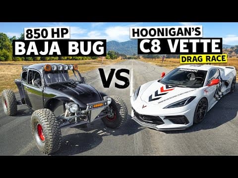 850hp Baja Bug vs the Hoonigan Chevy Corvette C8 in a No Prep Drag Race! thumbnail