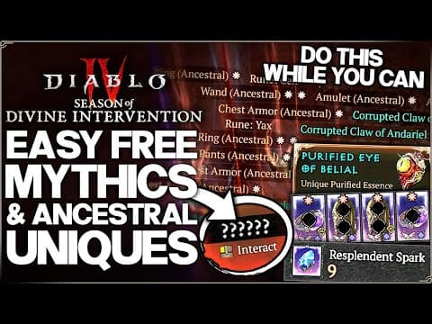 Diablo 4 - New OP Discovery - Easy Free Mythic Uniques & Ancestral Legendaries - Season 11 Guide! thumbnail