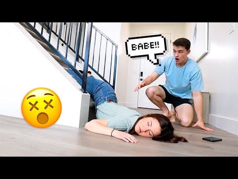 FALLING DOWN THE STAIRS PRANK ON HUSBAND! *he was so sweet* thumbnail