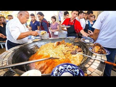 Street Food in Uzbekistan - 1,500 KG. of RICE PLOV (Pilau) + Market Tour in Tashkent! thumbnail