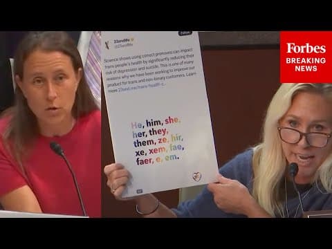 Marjorie Taylor Greene Confronts 23andMe Founder With Pronouns Chart From Her Organization's Website thumbnail