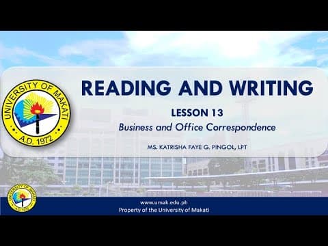 Lesson 13: Business and Office Correspondence | Reading and Writing thumbnail