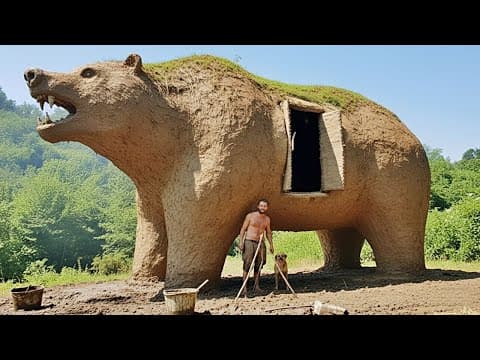 Man Builds BEAR-shaped Survival Shelter in Forest | Start to Finish by @ramizinthewild thumbnail