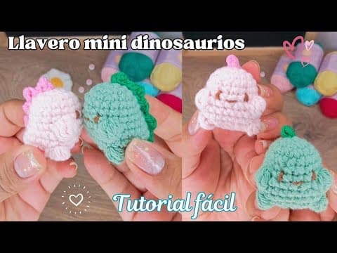 Llavero de mini dinosaurios amigurumi 💚🩷 tutorial amigurumi fácil y rápido/ vende muchos llaveros thumbnail