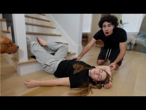 FALLING DOWN THE STAIRS PRANK ON BOYFRIEND *cute reaction* thumbnail