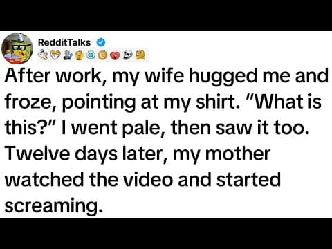 After work, my wife hugged me and froze, pointing at my shirt. “What is this?” I went pale... thumbnail