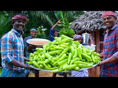 MIRCHI & RAW BANANA BAJJI | 1000 Bajji Making in Village | Milagai Vazhakkai Bajji | Rainy Snacks thumbnail