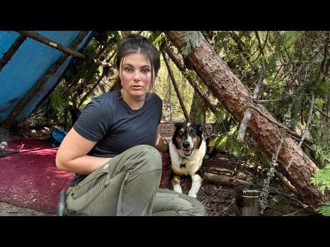 Solo Survival Camping & Building a Log Shelter thumbnail