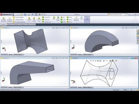 SolidWorks Lofted Boss Base | SolidWorks Loft Cut | How to use Loft in SolidWorks, Guide Curves thumbnail