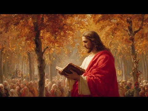 Be still; the Teacher reads among autumn leaves thumbnail