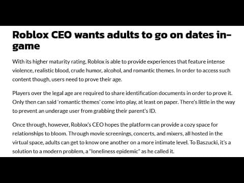 Roblox CEO Wants to Add Dating to Platform thumbnail