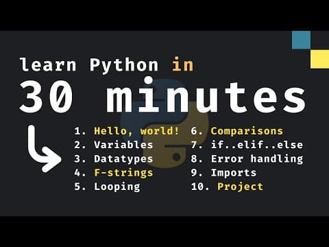 Learn Python in Only 30 Minutes (Beginner Tutorial) thumbnail