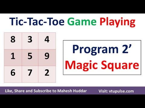 Program 2 - Tic Tac Toe Game using Magic Square in Artificial Intelligence by Mahesh Huddar thumbnail