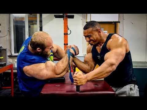 Larry Wheels Arm Wrestles Andrey Smaev! thumbnail