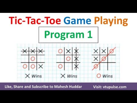 Program 1 - Tic Tac Toe Game Playing | Tic Tac Toe Game in Artificial Intelligence by Mahesh Huddar thumbnail