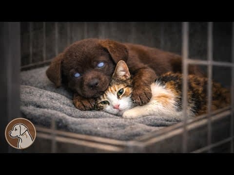 Nobody wanted this half-blind Labrador puppy until a shelter cat curled up against him thumbnail