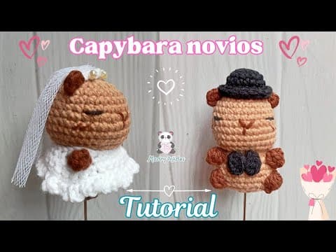 Llavero de Capibara novios amigurumi 👰🏻‍♂️🤵🏻‍♂️💒 San Valentín | Capybara keychan | crochet fácil 🧶 thumbnail