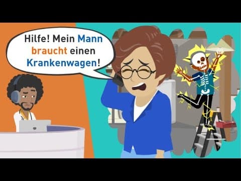 Deutsch lernen | Hilfe! Mein Mann hatte einen Unfall! Schicken Sie einen Krankenwagen! | Wortschatz thumbnail