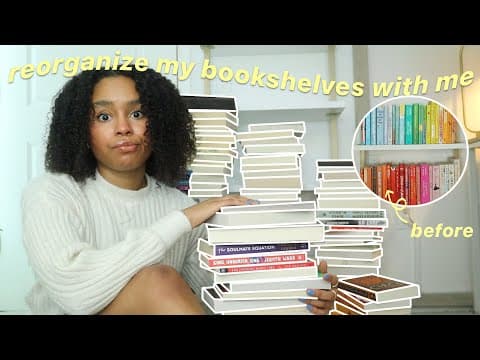 re-organize & decorate my bookshelves with me + updated bookshelf tour 🎧📚✨ thumbnail