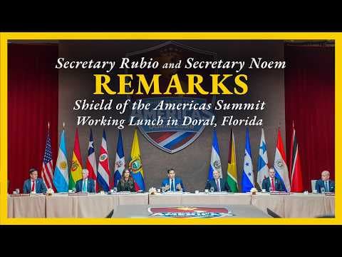 Secretary Rubio and Secretary Noem at the Shield of the Americas Summit Working Lunch thumbnail