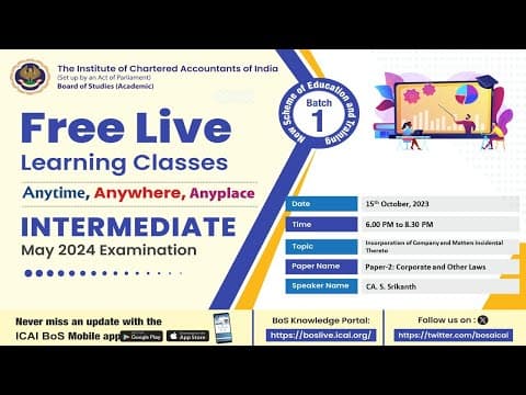 Intermediate Paper 2: COL | Topic: Incorporation of Company and Matters...| Session 2 | 15 Oct, 2023 thumbnail