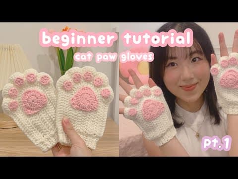 crochet cat paw fingerless gloves 🐾 pt.1 | beginner-friendly crochet tutorial | crochet gloves thumbnail