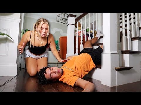 FALLING DOWN THE STAIRS PRANK ON GIRLFRIEND! *CUTE REACTION* thumbnail